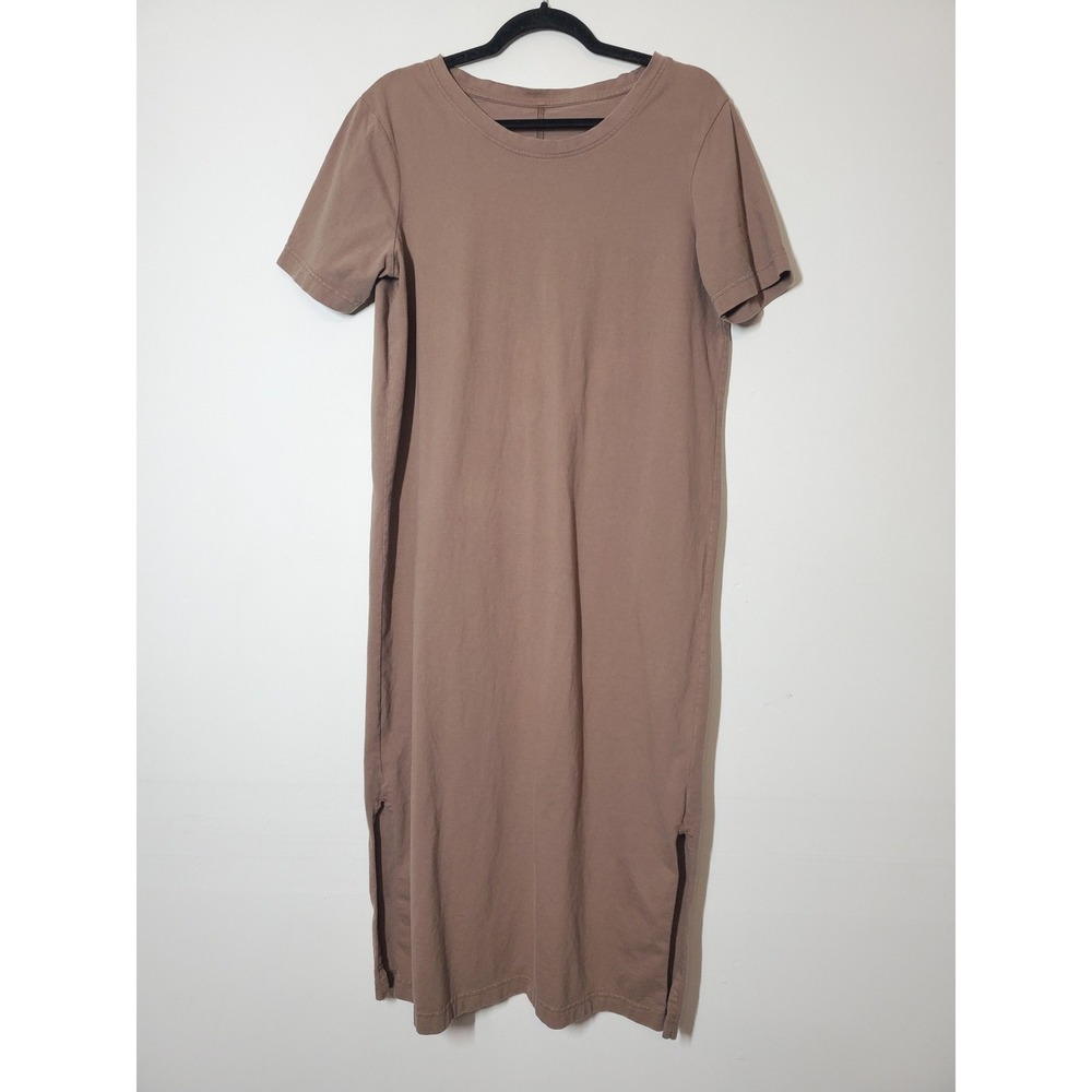 Pact Organic Cotton‎ T-SHIRT Maxi Dress Brown Size Medium Side Slits Casual - Picture 7 of 7
